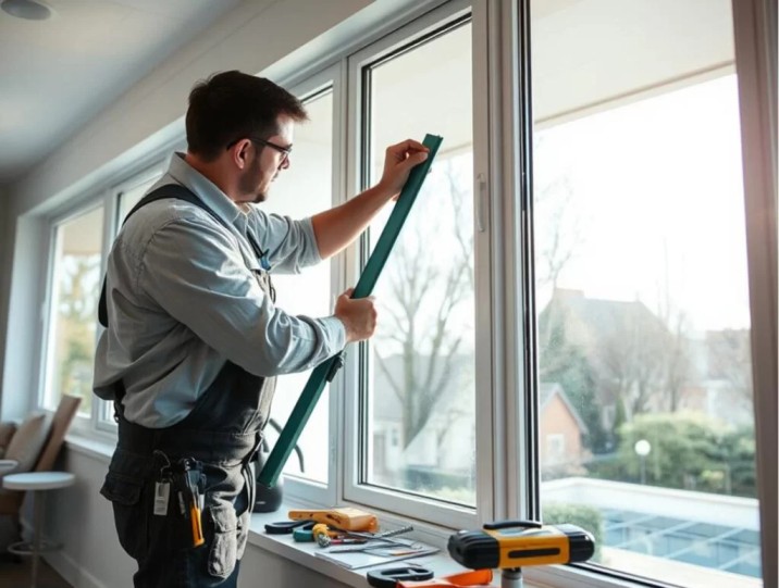 Technician performing broken window glass repair in Glenwood Springs