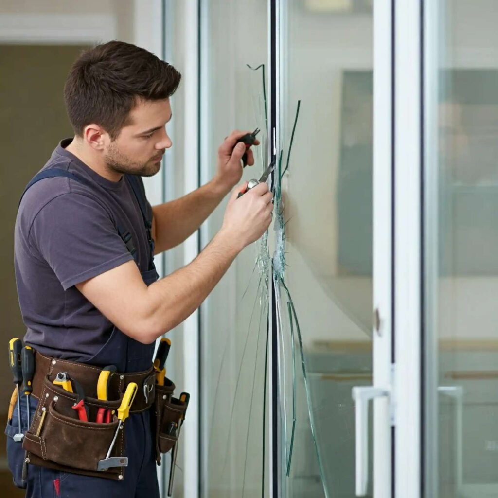 Technician performing door repair in Glenwood Springs Colorado