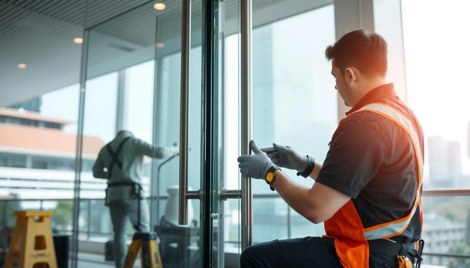 Technician performing door repair in Grand Junction Colorado