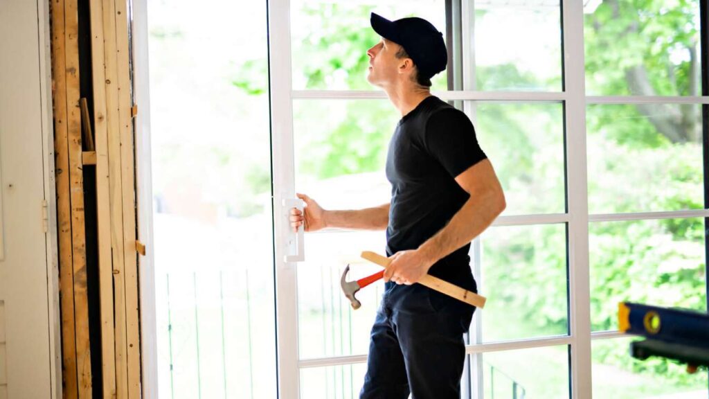 Technician repairing a residential door in Rifle Colorado