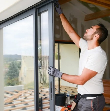 Professional technician performing door repair in Grand Junction